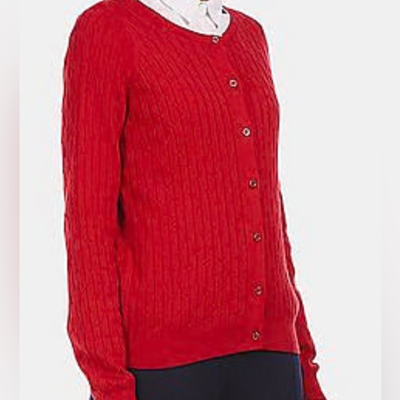 Red Cable Knit Sweater Cardigan Tommy Hilfiger Size XL - Picture 10 of 10